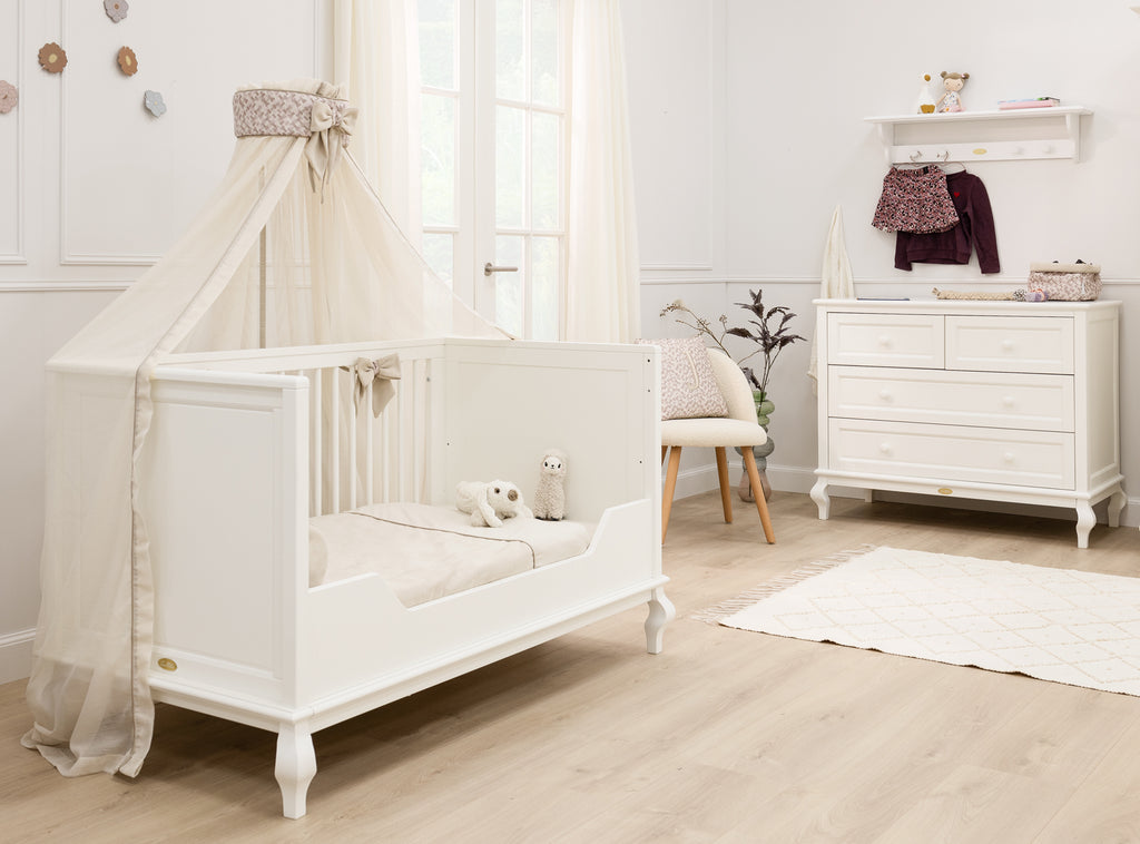 Tweelingschemel 'Juliette' – Linnen Soft Sand met Magnolia Boven kroon