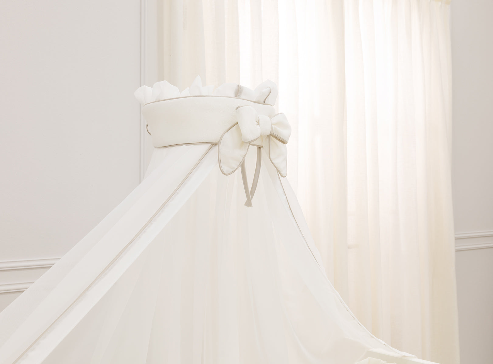 Tweelingshemel in Voile – Ivory boorden met satijnen afwerking